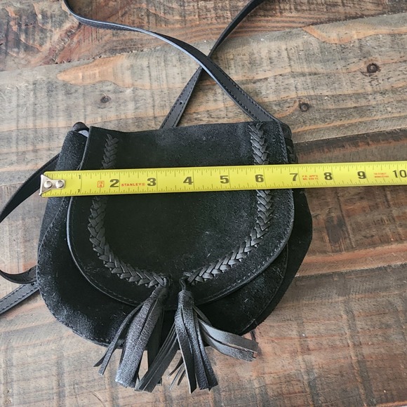 Lucky Brand Black Suede Leather Mini Saddle Bag Crossbody Purse Boho Western - Picture 5 of 6